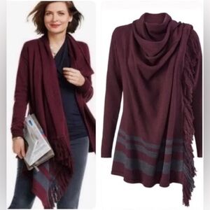 CAbi Maroon and Gray Draped Sweater